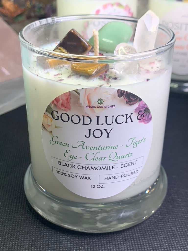 CRYSTAL CANDLE - GOOD LUCK & JOY