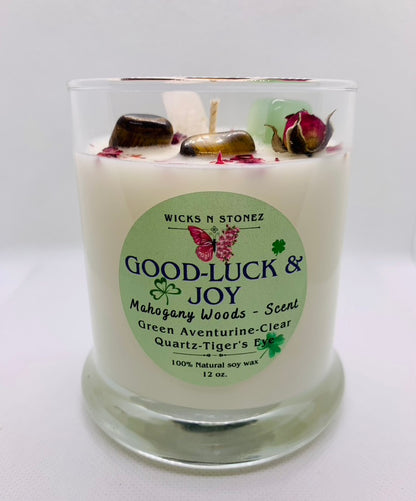 CRYSTAL CANDLE - GOOD LUCK & JOY