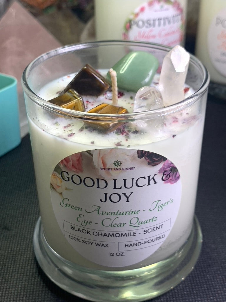 CRYSTAL CANDLE - GOOD LUCK & JOY