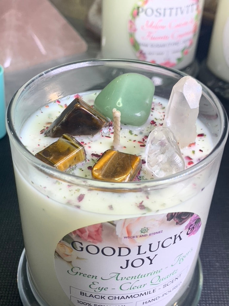 CRYSTAL CANDLE - GOOD LUCK & JOY