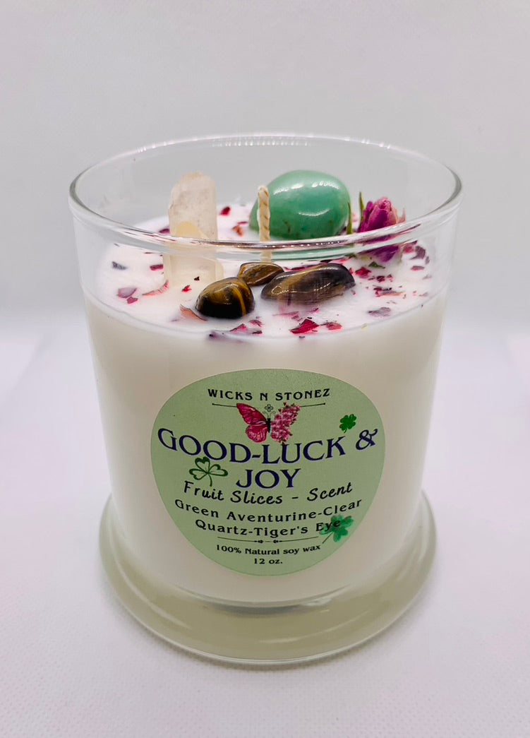 CRYSTAL CANDLE - GOOD LUCK & JOY