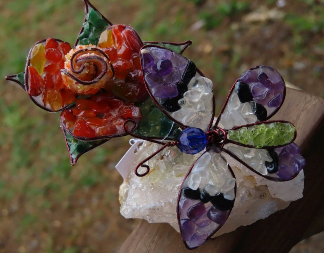 Crystal Gemstone Flower with Butterfly Wicks and Stonez