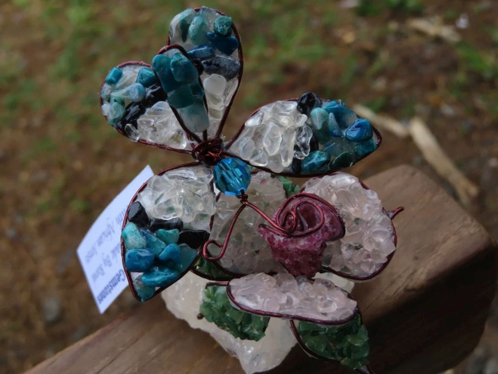 Crystal Gemstone Flower with Butterfly Wicks and Stonez