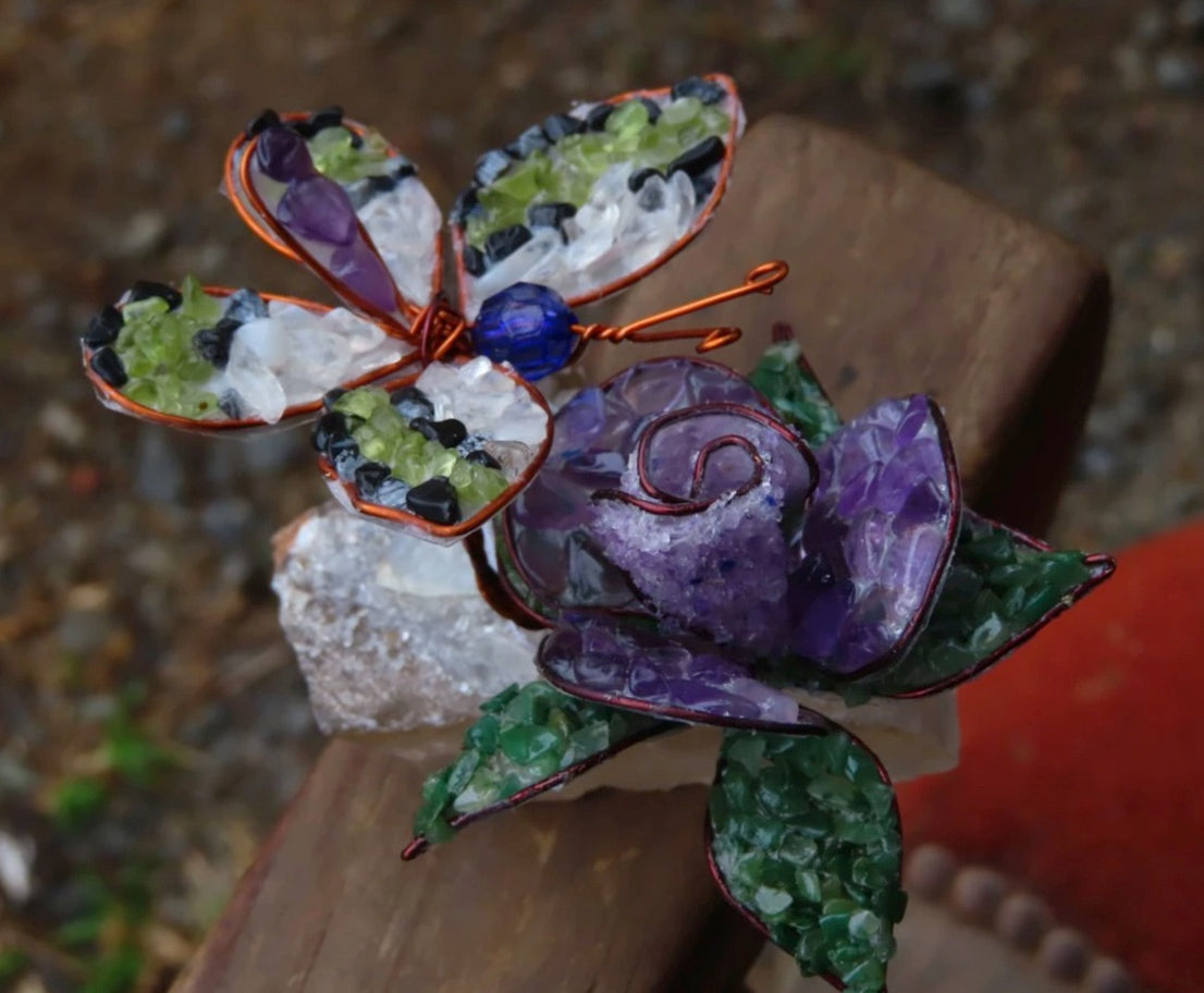 Crystal Gemstone Flower with Butterfly Wicks and Stonez