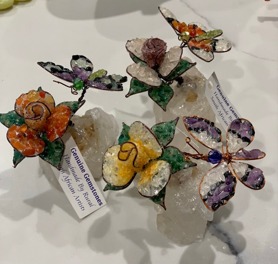 Crystal Gemstone Flower with Butterfly Wicks and Stonez